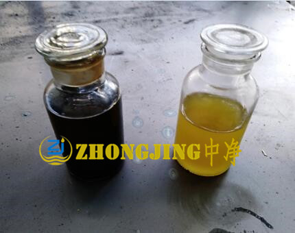 Comparison of color changes of waste oil after decolorization